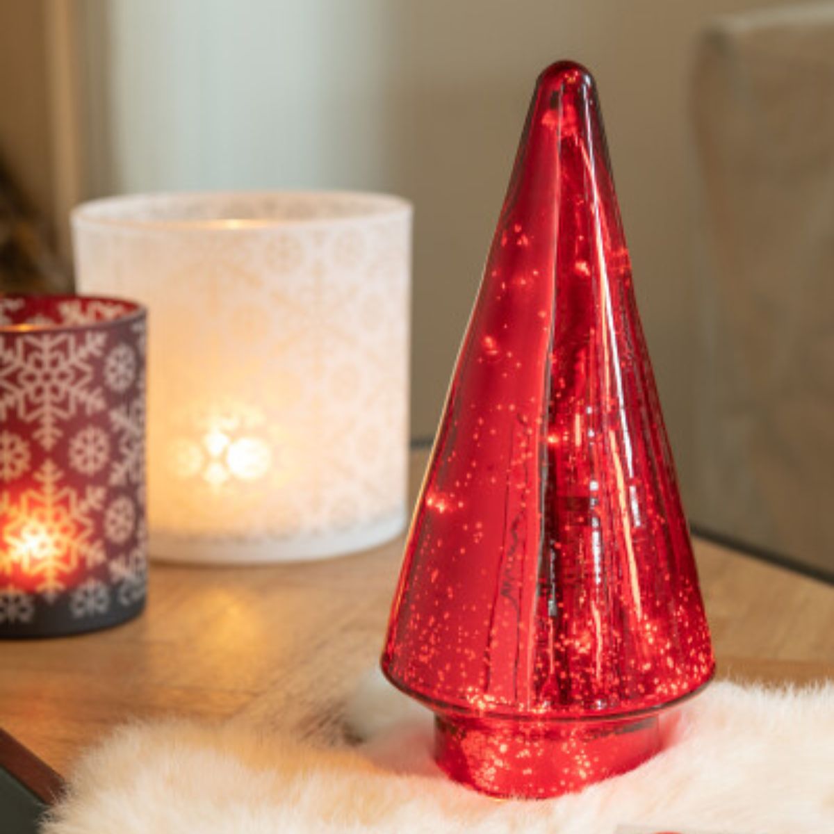 Albero Di Natale Vetro Rosso a Led