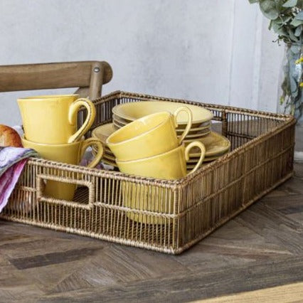 Set vassoi Rain in rattan naturale, dim. 58x38 cm e 48x31 cm