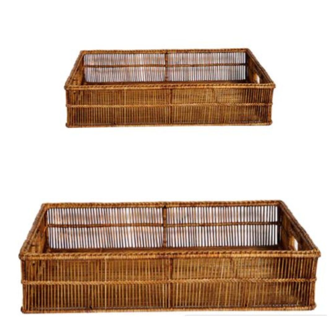 Set vassoi Rain in rattan naturale, dim. 58x38 cm e 48x31 cm