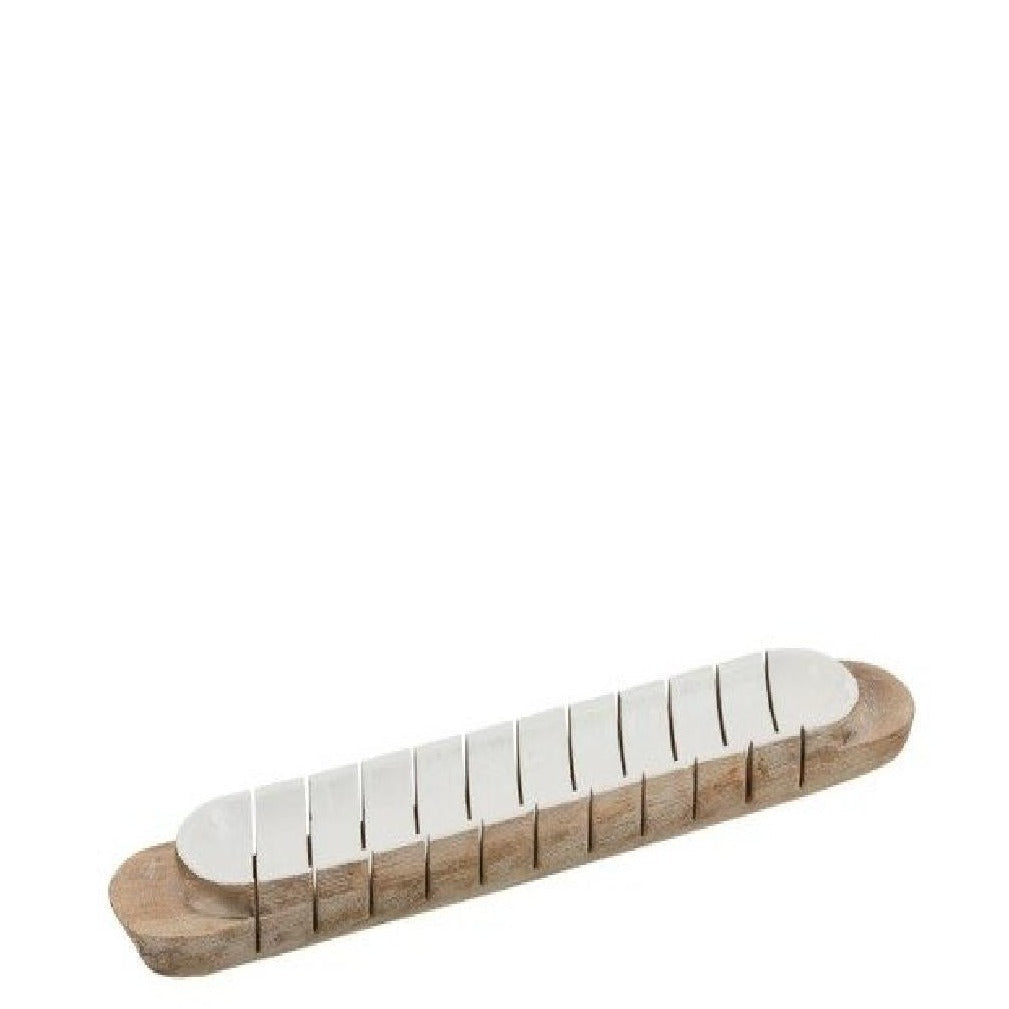 J-line - Piatto a righe in legno di mango bianco